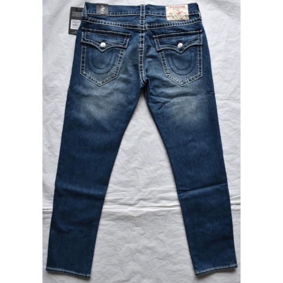 TRUE RELIGION MEN NWT ROCCO BIG T FLAP RELAXED SKINNY DARK ROPER JEAN.SIZE 34X32 - Picture 7 of 12